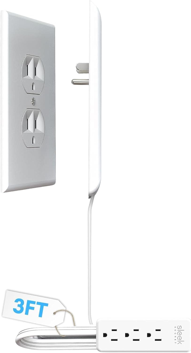 Sleek Socket Outlet Concealer with Cord, 3 ft, Power Strips