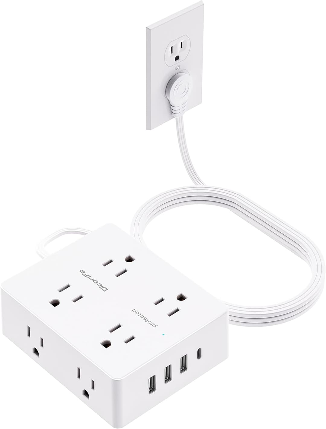 Olcorife Flat Plug Power Strip, 10 ft, Power Strips